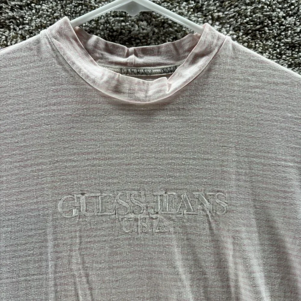Vintage 90s Guess Shirt Mens Small Pink Stripes Short‎ Sleeve USA Embroidered - Picture 3 of 13